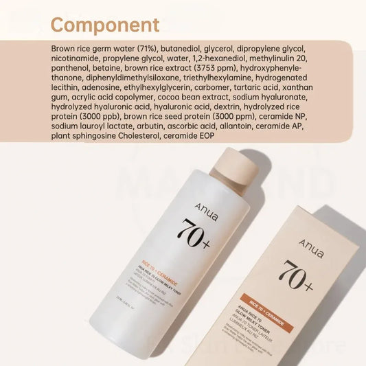 Anua Rice 70 Glowing Milky Toner Brightening Niacinamide Serum