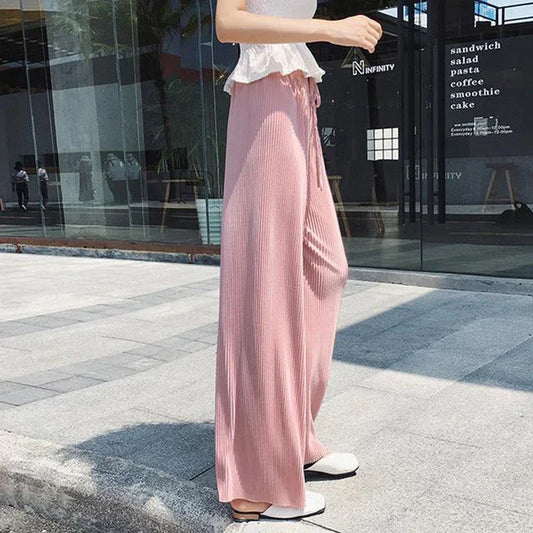 Wide Leg Pants Pleated Ice Silk Trousers