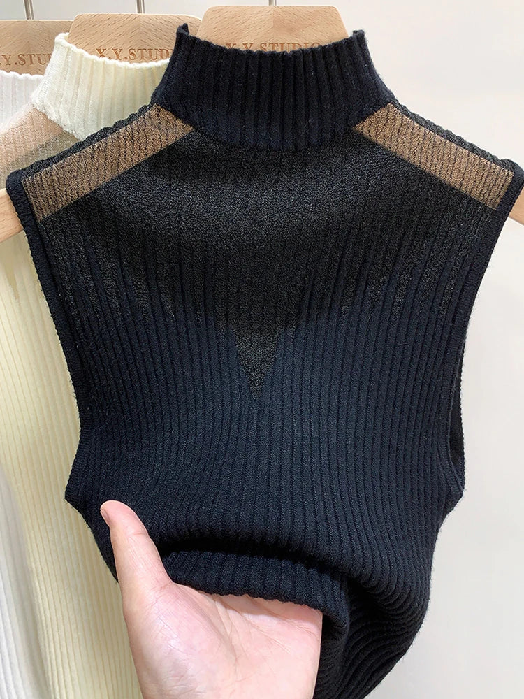 Mesh Knitted Top Sleeveless Sweater Chic Cut Out