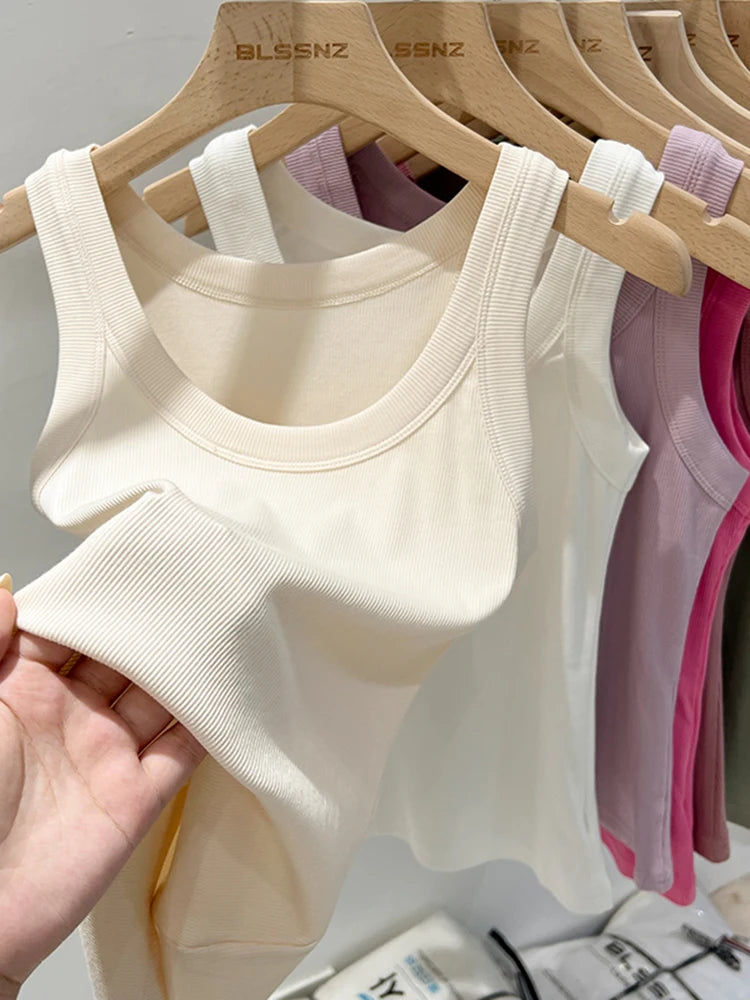 Solid Round Neck Ribbed Tank Top