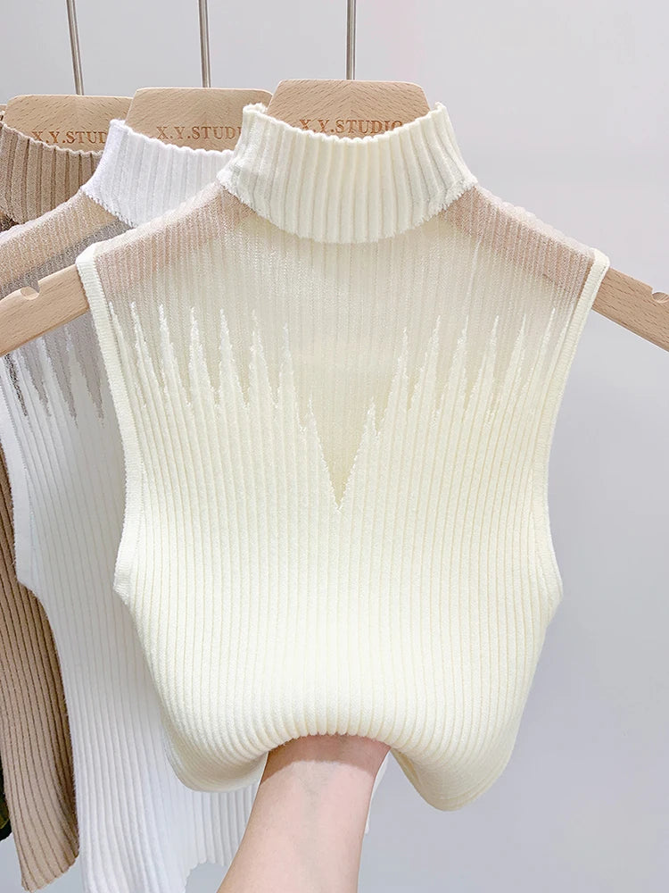 Mesh Knitted Top Sleeveless Sweater Chic Cut Out