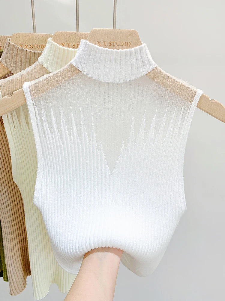 Mesh Knitted Top Sleeveless Sweater Chic Cut Out