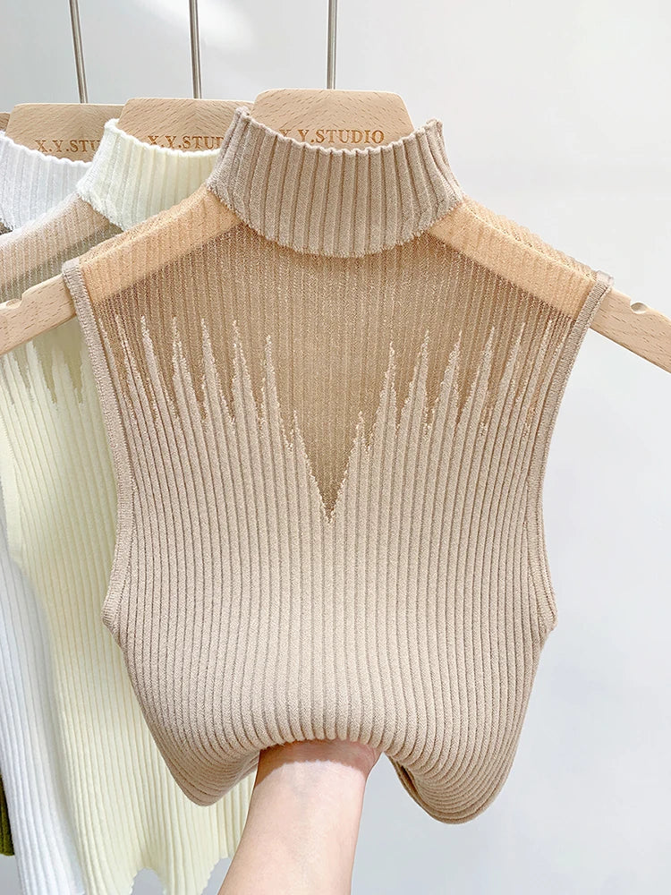 Mesh Knitted Top Sleeveless Sweater Chic Cut Out