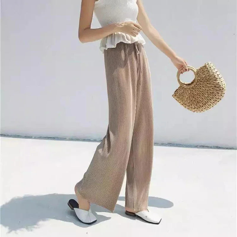 Wide Leg Pants Pleated Ice Silk Trousers