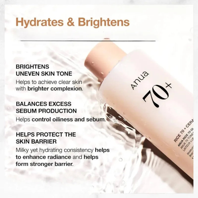 Anua Rice 70 Glowing Milky Toner Brightening Niacinamide Serum