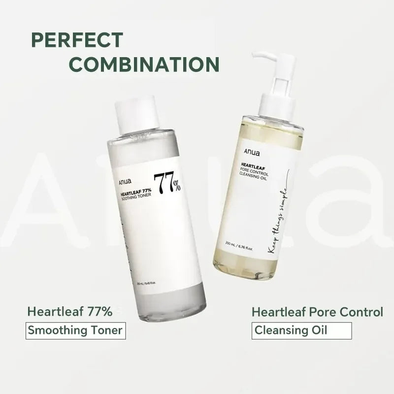 Korean Anua Skin Care Set Heartleaf  77% Toner Deep Cleansing Oil Removal